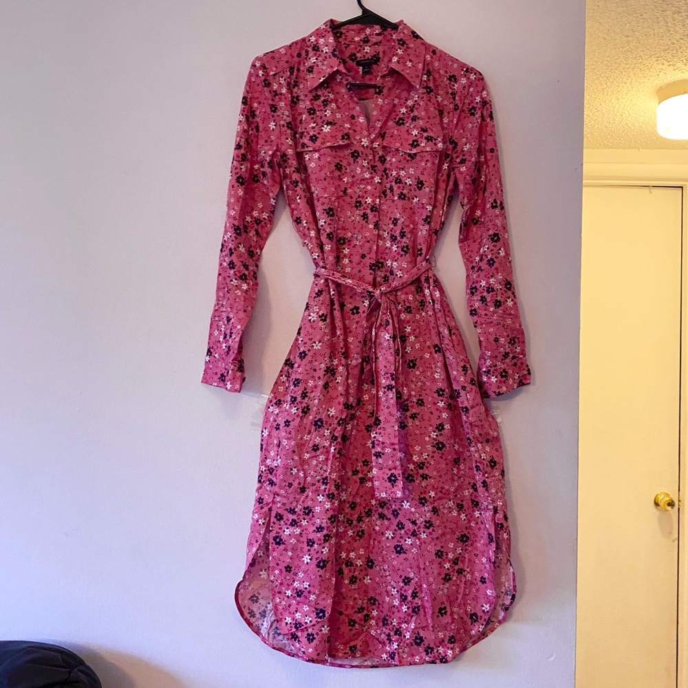 Ann Taylor Floral Collared Belted Shirtdress